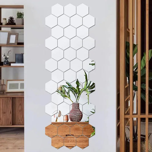 (pack of 12) 3d acrylic Hexagon Simple Mirror-Surface Geometric DIY Art Mural for Home Decoration Wall - golden