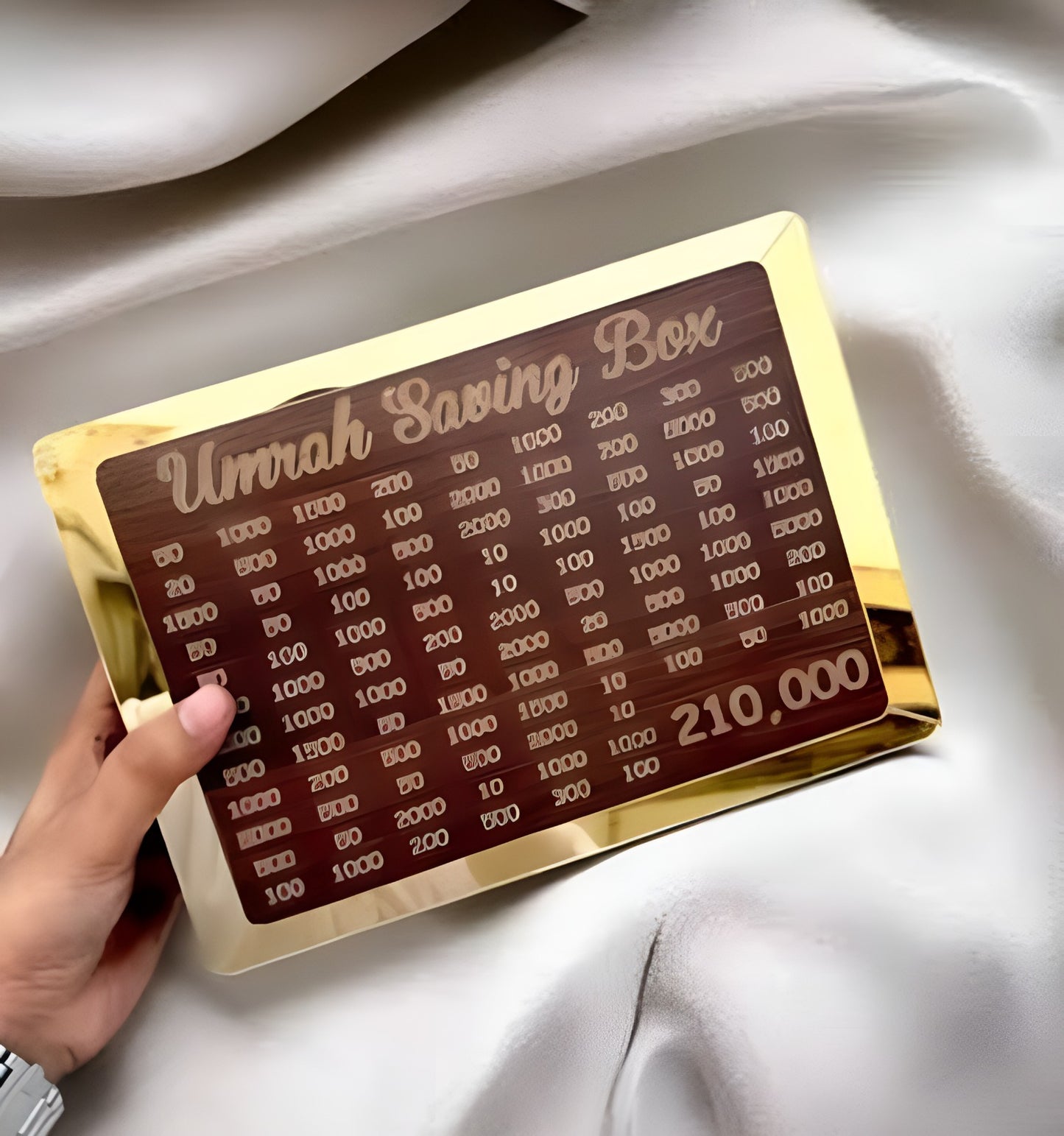 Wooden Umrah Saving Box | Premium Money Box with 210,000 Goal Tracker | Elegant Islamic Design for Charity, Donations & Umrah Fund