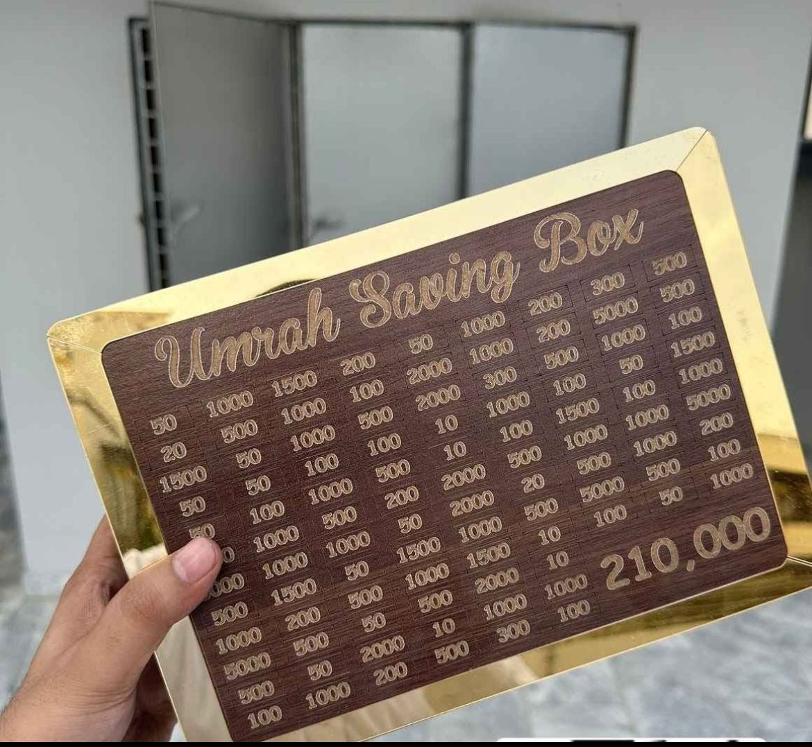 Wooden Umrah Saving Box | Premium Money Box with 210,000 Goal Tracker | Elegant Islamic Design for Charity, Donations & Umrah Fund