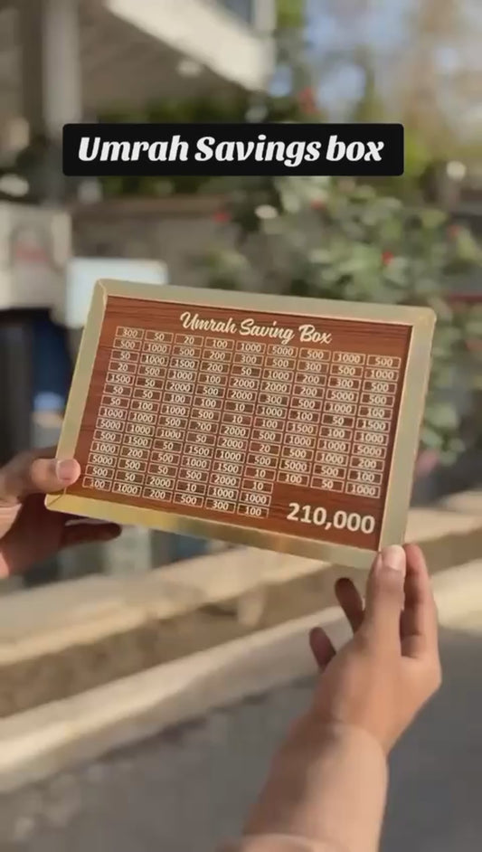 Wooden Umrah Saving Box | Premium Money Box with 210,000 Goal Tracker | Elegant Islamic Design for Charity, Donations & Umrah Fund